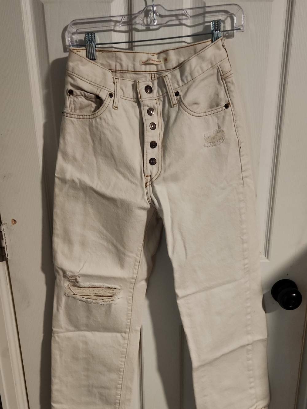 Levi's Cream Denim Jeans with Tan Leather Patch